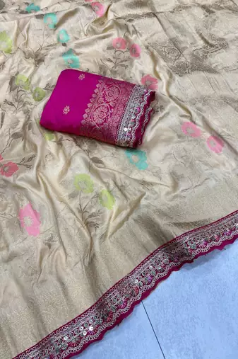 Cream Color Soft Dola Silk Saree