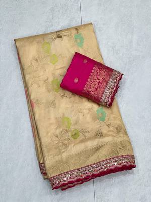 Cream Color Soft Dola Silk Saree 3
