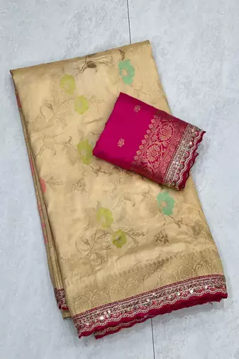 Cream Color Soft Dola Silk Saree