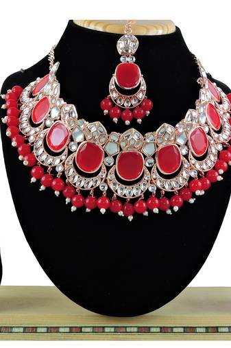 Red designer function wear ad necklace set