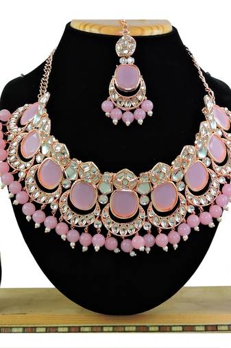Pink designer function wear ad necklace set