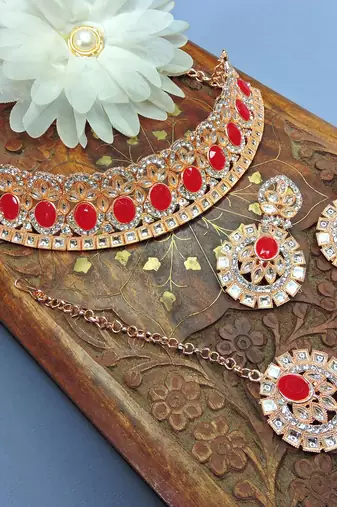 Red designer function wear ad necklace set