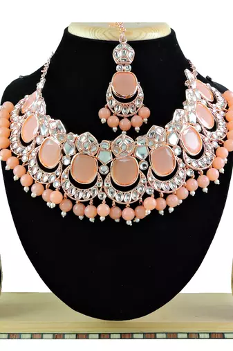 Orange designer function wear ad necklace set