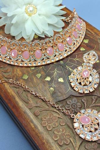 Pink designer function wear ad necklace set