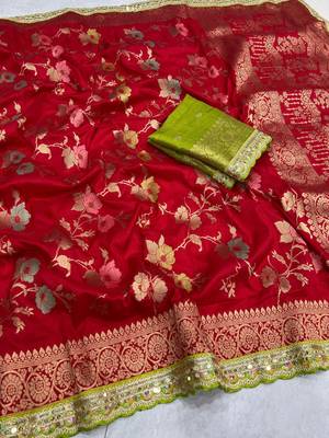 Red Color Soft Dola Silk Saree 1