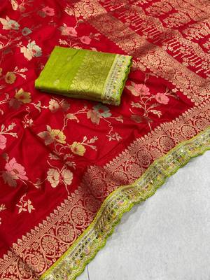 Red Color Soft Dola Silk Saree 2