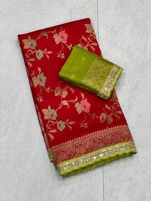 Red Color Soft Dola Silk Saree 3