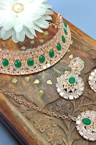 Green designer function wear ad necklace set