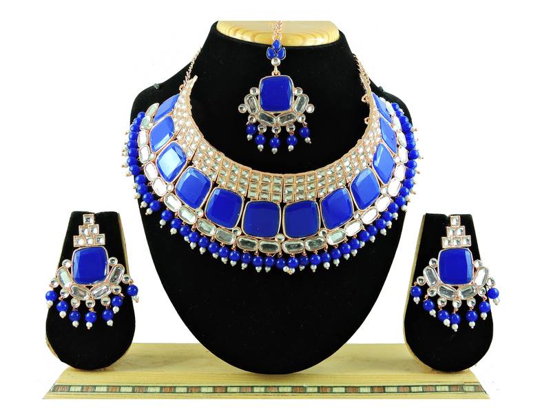 Blue designer function wear ad necklace set
