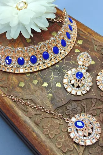 Blue designer function wear ad necklace set