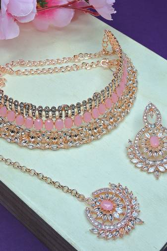 Pink designer function wear ad necklace set