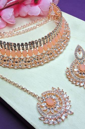 Orange designer function wear ad necklace set