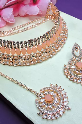 Orange designer function wear ad necklace set