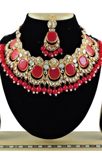 Red designer function wear ad necklace set