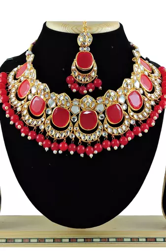 Red designer function wear ad necklace set