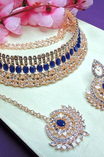 Blue designer function wear ad necklace set