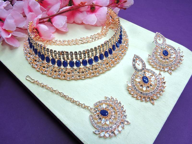 Blue designer function wear ad necklace set