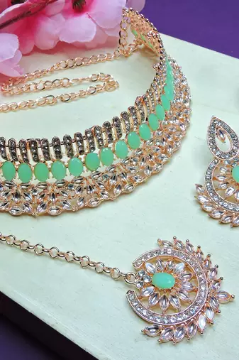 Green designer function wear ad necklace set