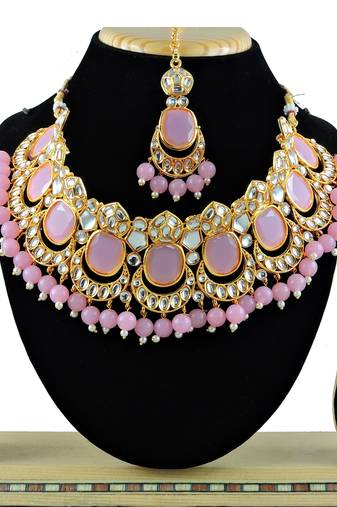 Pink designer function wear ad necklace set