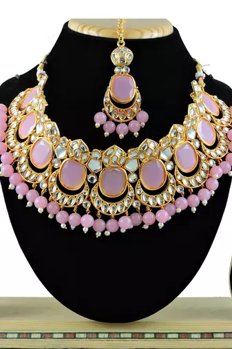 Pink designer function wear ad necklace set
