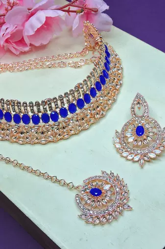 Blue designer function wear ad necklace set