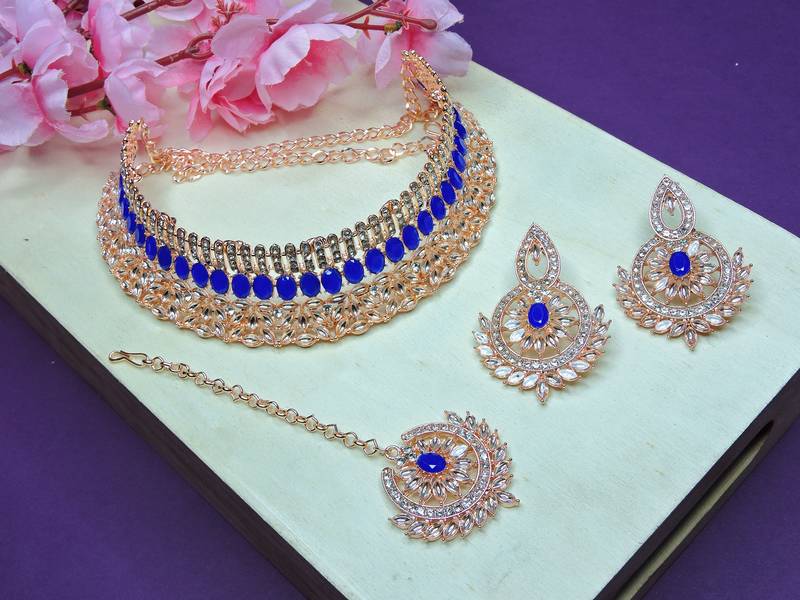 Blue designer function wear ad necklace set