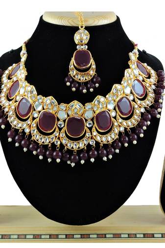 Maroon designer function wear ad necklace set
