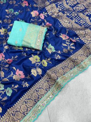 Navy Blue Color Soft Dola Silk Saree 1