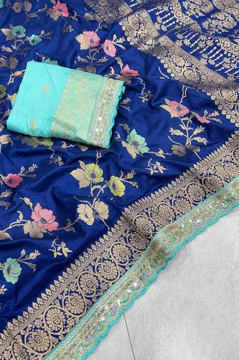 Navy Blue Color Soft Dola Silk Saree