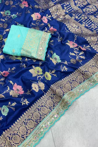 Navy Blue Color Soft Dola Silk Saree