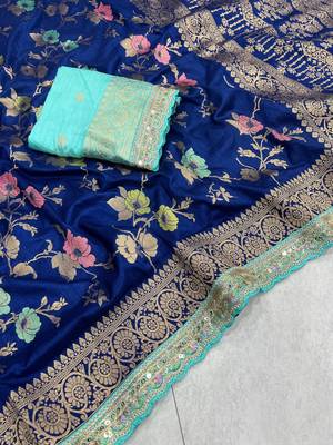 Navy Blue Color Soft Dola Silk Saree 2