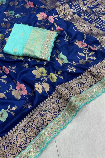 Navy Blue Color Soft Dola Silk Saree