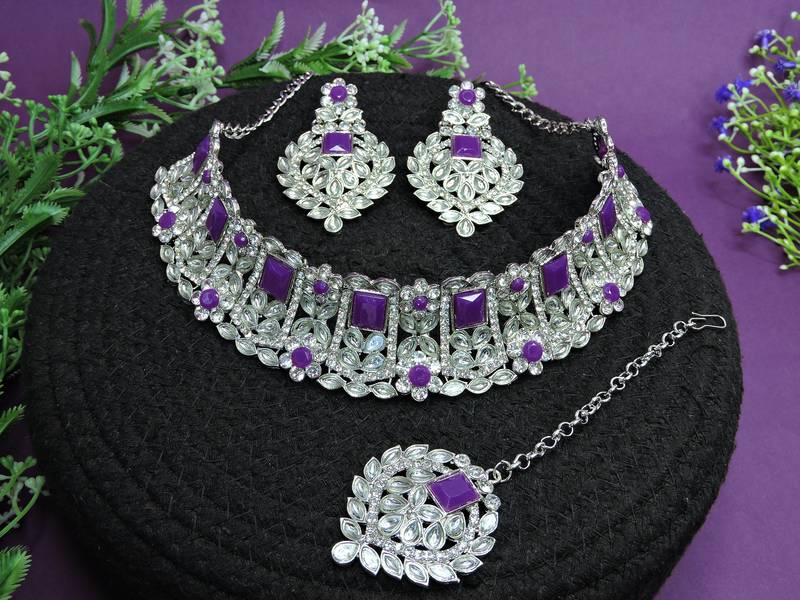 Purple designer function wear ad necklace set