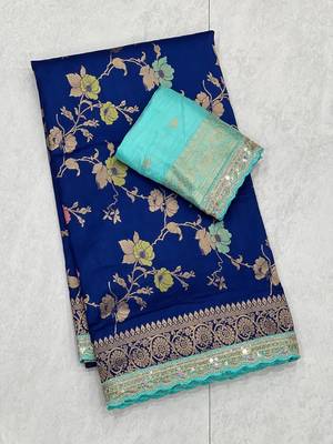 Navy Blue Color Soft Dola Silk Saree 3