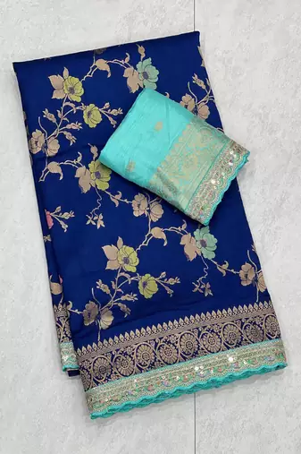Navy Blue Color Soft Dola Silk Saree