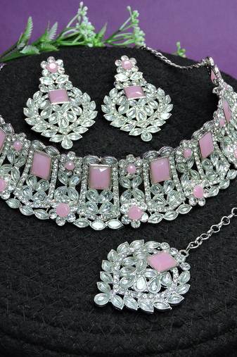 Pink designer function wear ad necklace set