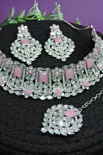 Pink designer function wear ad necklace set