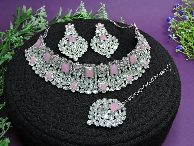 Pink designer function wear ad necklace set