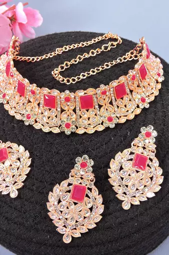 Red designer function wear ad necklace set