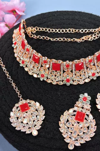 Red designer function wear ad necklace set