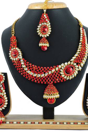Red designer function wear ad necklace set