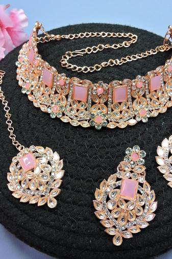 Pink designer function wear ad necklace set