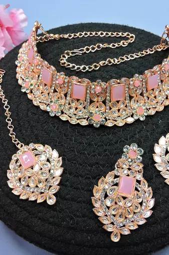Pink designer function wear ad necklace set