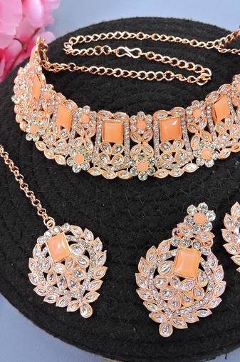 Orange designer function wear ad necklace set