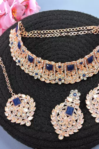Blue designer function wear ad necklace set