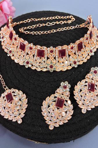 Maroon designer function wear ad necklace set