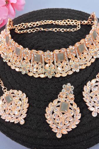 Grey designer function wear ad necklace set