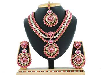 Pink designer function wear ad necklace set 1