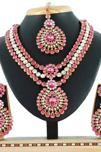 Pink designer function wear ad necklace set
