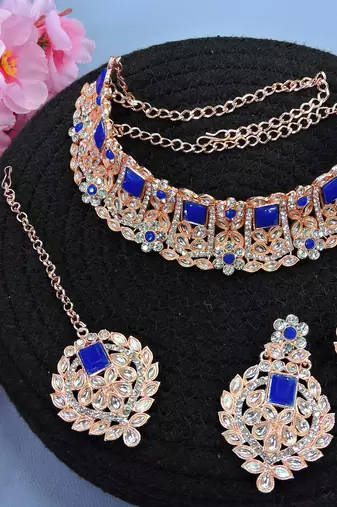 Blue designer function wear ad necklace set